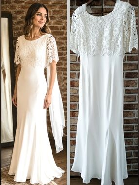 Vintage JESSICA MCCLINTOCK Bridal White Lace Long Summer WEDDING Dress Size 4